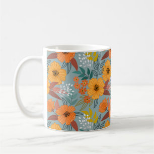 Taza De Café Patrón de flores dibujadas a mano coloridas