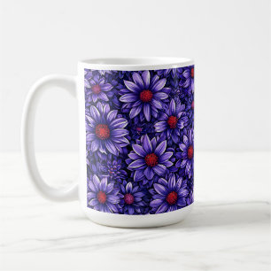 Taza De Café Patrón de flores estilizadas moradas