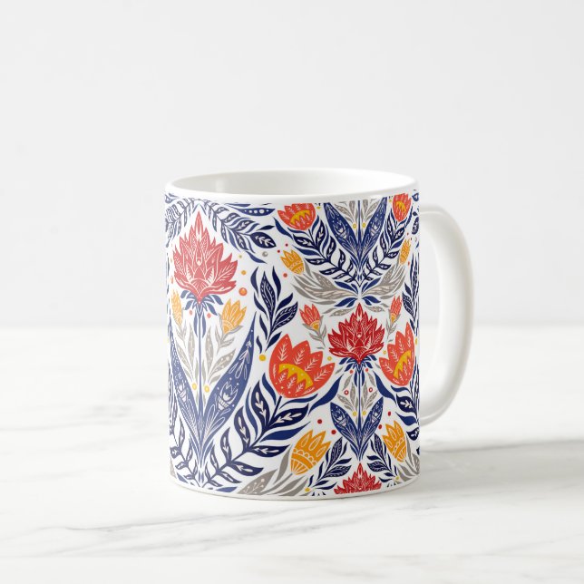 Taza De Café Patrón de flores folclóricas (Anverso derecho)
