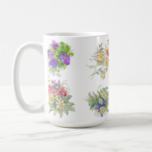 Taza De Café patrón de flores forestales acuarela (Izquierda)