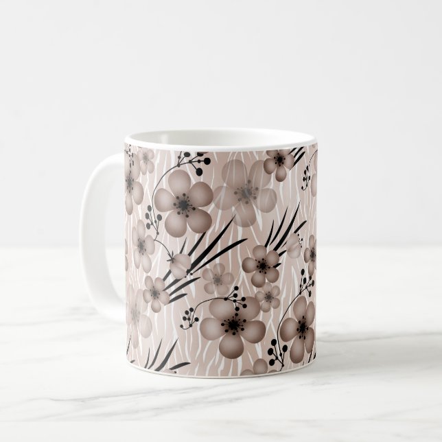 Taza De Café Patrón de flores marrón beige en el fondo del tigr (Anverso izquierdo)