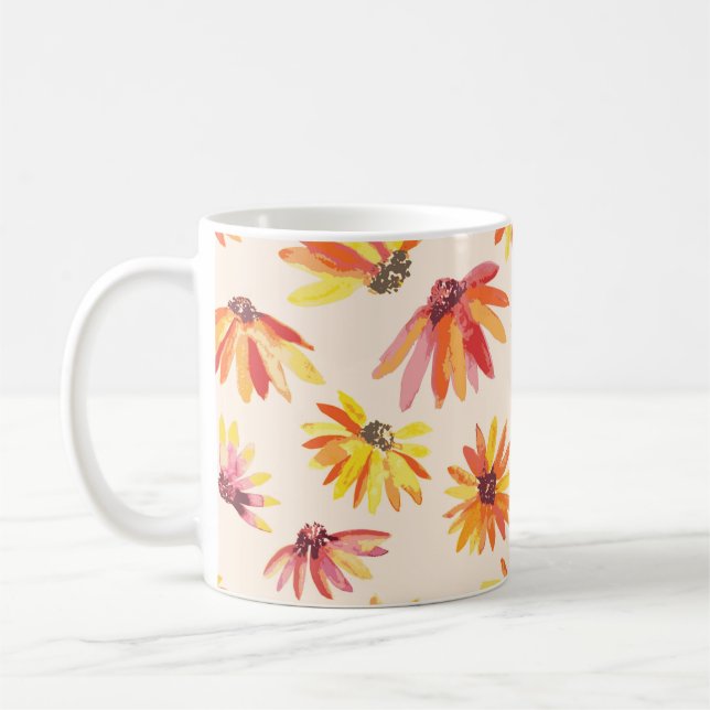 Taza De Café Patrón de flores naranjas pintadas modernas (Izquierda)