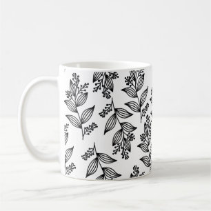 Taza De Café Patrón de flores negras blanco oscuro botánico