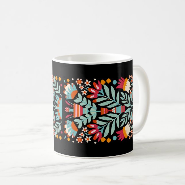 Taza De Café Patrón de flores otomí Arte floral mexicano (Anverso derecho)