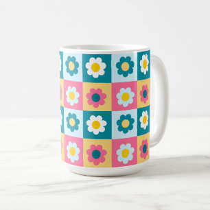 Taza De Café Patrón de flores pastel coloridas retro lindas
