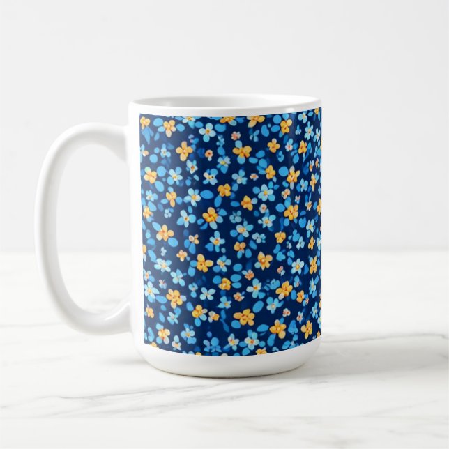 Taza De Café Patrón de flores pequeñas azules (Izquierda)