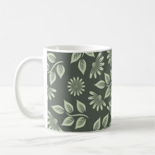 Taza De Café Patrón de flores primavera verde