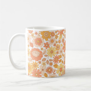 Taza De Café patrón de flores primaverales rosa y naranja