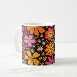 Taza De Café Patrón de flores psicodélicas hippie de los 70 con