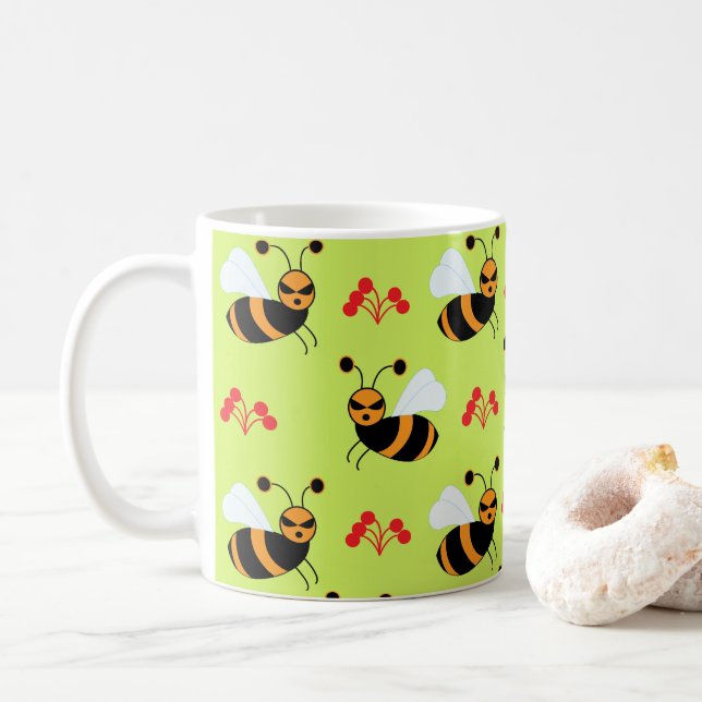 Taza De Café Patrón de flores rojas de abejas (Con donut)
