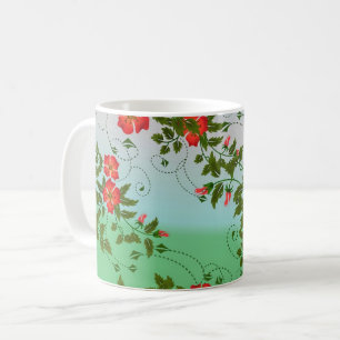 Taza De Café Patrón de flores rojas y verdes