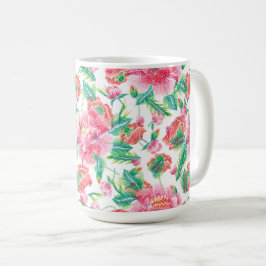 Taza De Café Patrón de flores rosadas brillantes