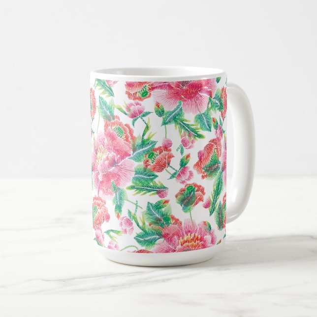 Taza De Café Patrón de flores rosadas brillantes (Anverso derecho)