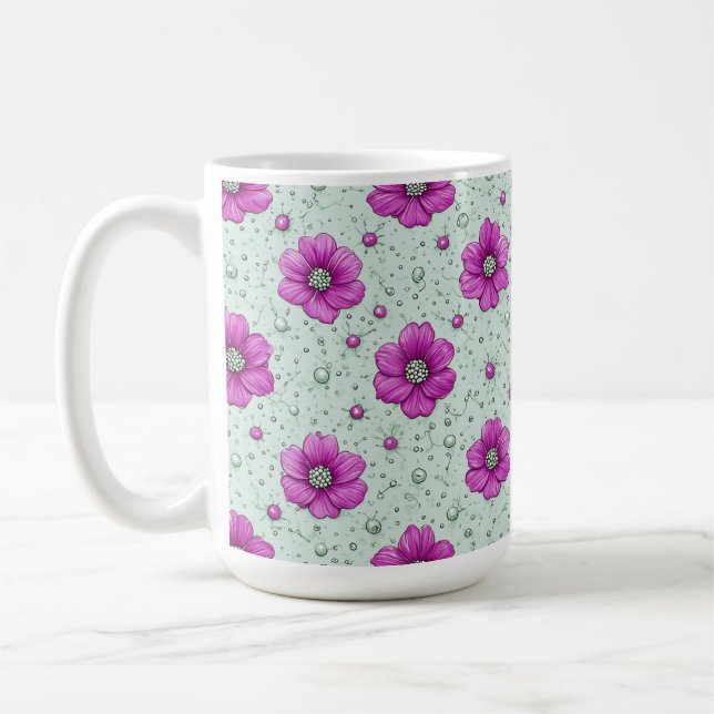 Taza De Café Patrón de flores rosadas con gotas (Izquierda)