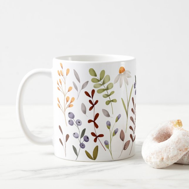 Taza De Café Patrón de flores silvestres de otoño (Con donut)