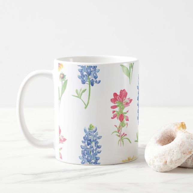 Taza De Café Patrón de flores silvestres de Texas (Con donut)