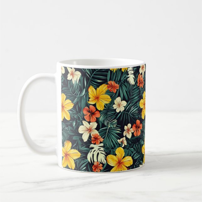 Taza De Café Patrón de flores tropicales amarillas (Izquierda)