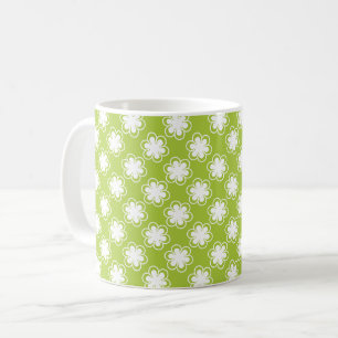 Taza De Café Patrón de flores verde lima y blanco