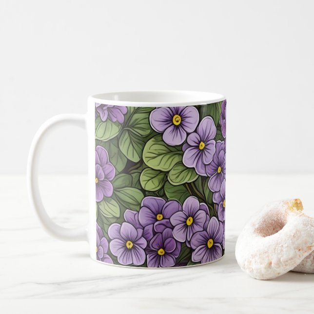 Taza De Café Patrón de flores violetas africanas (Con donut)