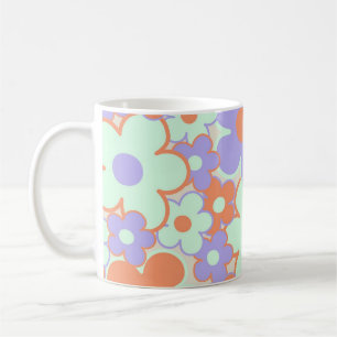 Taza De Café Patrón de flores Y2K 70 de naranja de color azul p