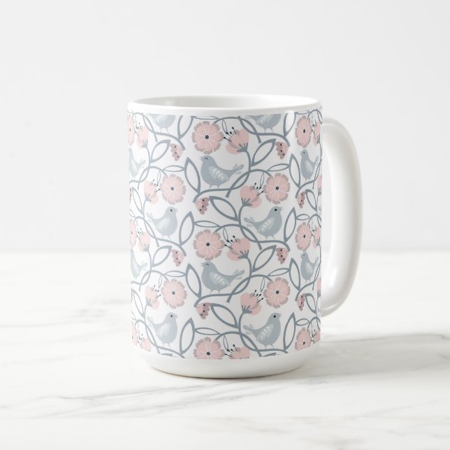 Taza De Café Patrón de flores y aves sin problemas (Anverso derecho)