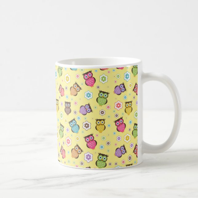 Taza De Café Patrón de flores y búhos de moda graciosos (Derecha)