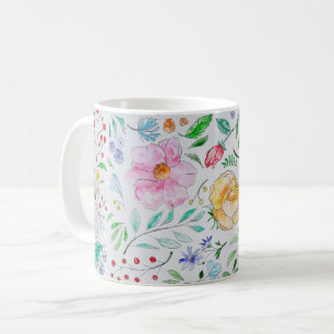 Taza De Café Patrón de flores y capullos de acuarela ligera bon