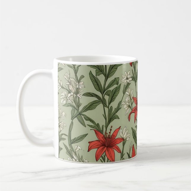 Taza De Café Patrón de flores y hojas cardinales (Izquierda)