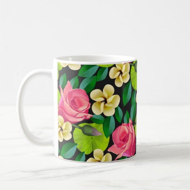 Taza De Café Patrón De Flores Y Hojas Tropicales (Izquierda)