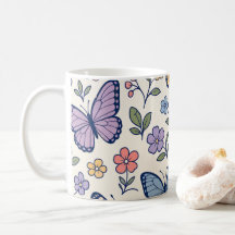 Patrón de flores y mariposas