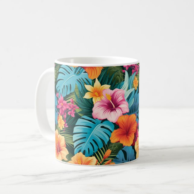 Taza De Café Patrón de follaje tropical colorido (Anverso izquierdo)