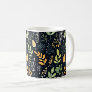 Taza De Café Patrón de follaje verde y amarillo elegante