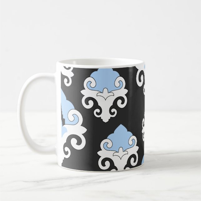 Taza De Café Patrón de fondo gris de flores azules (Izquierda)