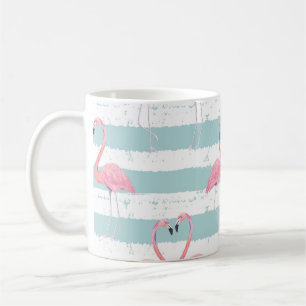 Taza De Café Patrón de fondo rayado Flamingo exótico