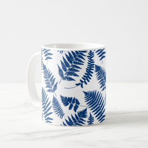 Taza De Café Patrón de forn de bosque, azul cobalto sobre blanc