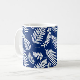 Taza De Café Patrón de forn de bosque, azul cobalto y blanco