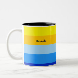 Taza De Café Patrón de franja amarilla azul personalizado en ve