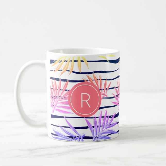 Taza De Café Patrón de franja de palma Boho Monograma Café Mug (Izquierda)