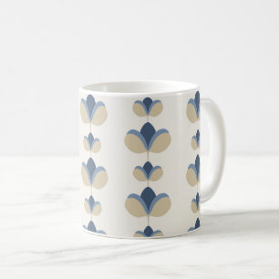Taza De Café Patrón de franja floral geométrica azul costero