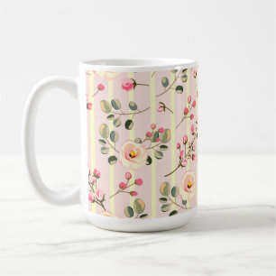 Taza De Café Patrón de franja floral rosa suave