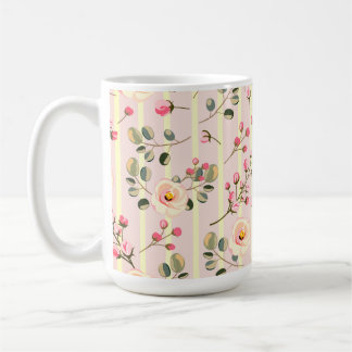 Taza De Café Patrón de franja floral rosa suave