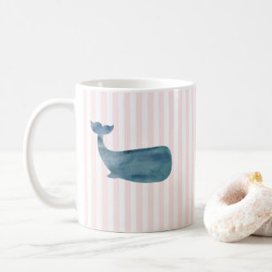Taza De Café Patrón de franja rosada náutica de ballena