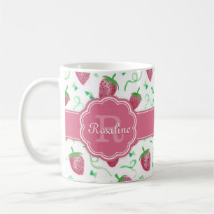 Taza De Café Patrón de fresa acuarela con monograma