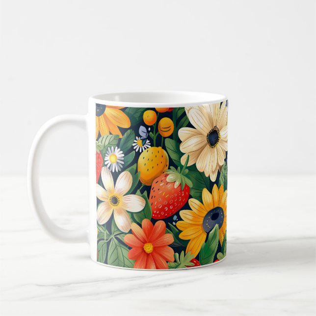 Taza De Café Patrón de fresa de flores del jardín de verano (Izquierda)