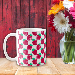 Taza De Café Patrón de fresa mínima en rojo y verde