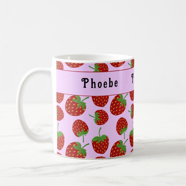Taza De Café Patrón de fresa roja Nombre personalizado rosado (Izquierda)