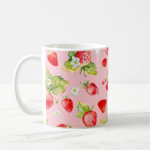 Taza De Café patrón de fresa sin soldadura de acuarela