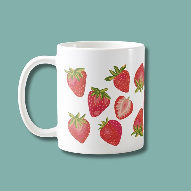 Taza De Café Patrón de fresa suave - Diseño de fruta divertida (Strawberry illustrated coffee mug)
