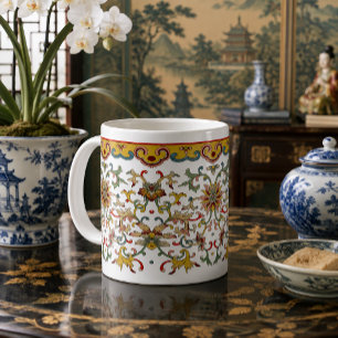 Taza De Café Patrón de friso de follaje floral chino vintage