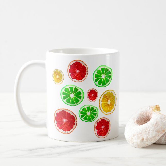Taza De Café Patrón de fruta colorida en verano (Con donut)